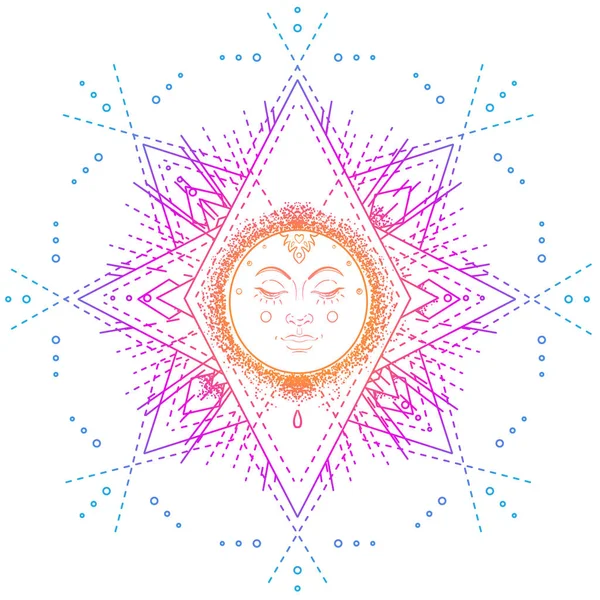 太阳符号作为面对内心的华丽多彩曼荼罗。圆的模式 — 图库矢量图片
