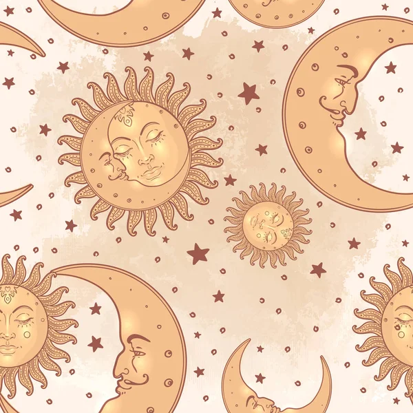 Modèle sans couture de vecteur de soleil et de lune avec — Image vectorielle