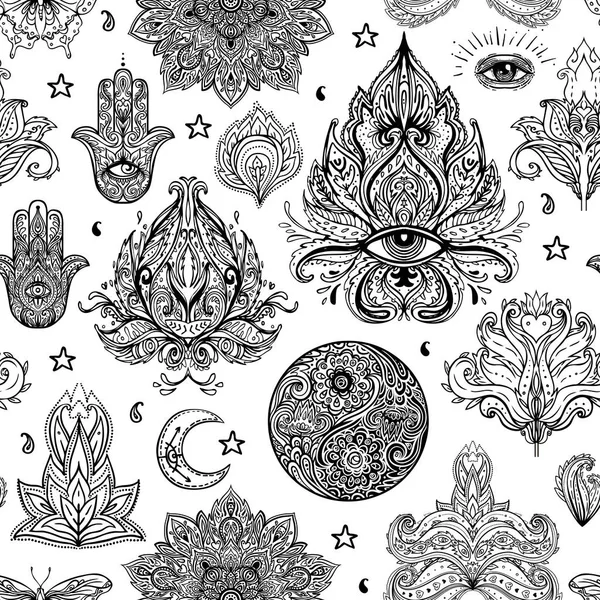 Padrão sem costura de elementos ornamentais Paisley. Vector illustra —  Vetores de Stock