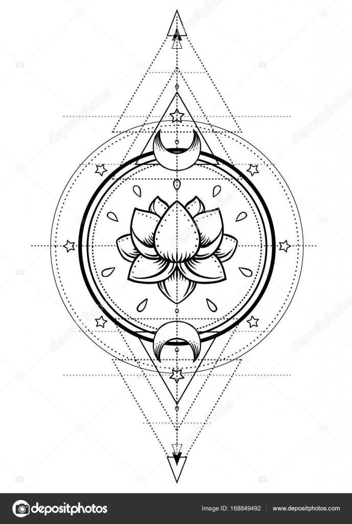 Lotus and Sacred Geometry Ayurveda symbol of harmony and balance and  universe Tattoo flesh design yoga logo Boho print poster tshirt  textile Gold over black  Stock vector  Colourbox
