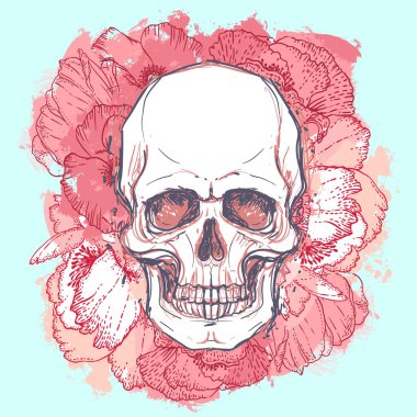 İnsan kafatası çiçekli 