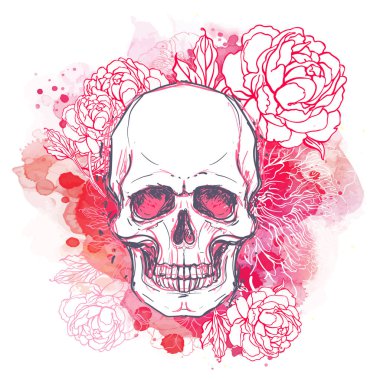İnsan kafatası çiçekli 