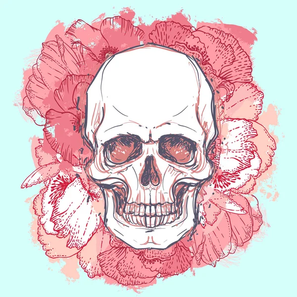 İnsan kafatası çiçekli 