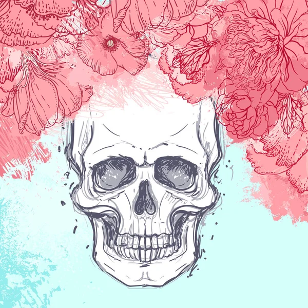 Crânio humano com flores —  Vetores de Stock