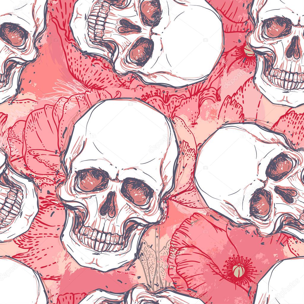 Human skull with flowers 