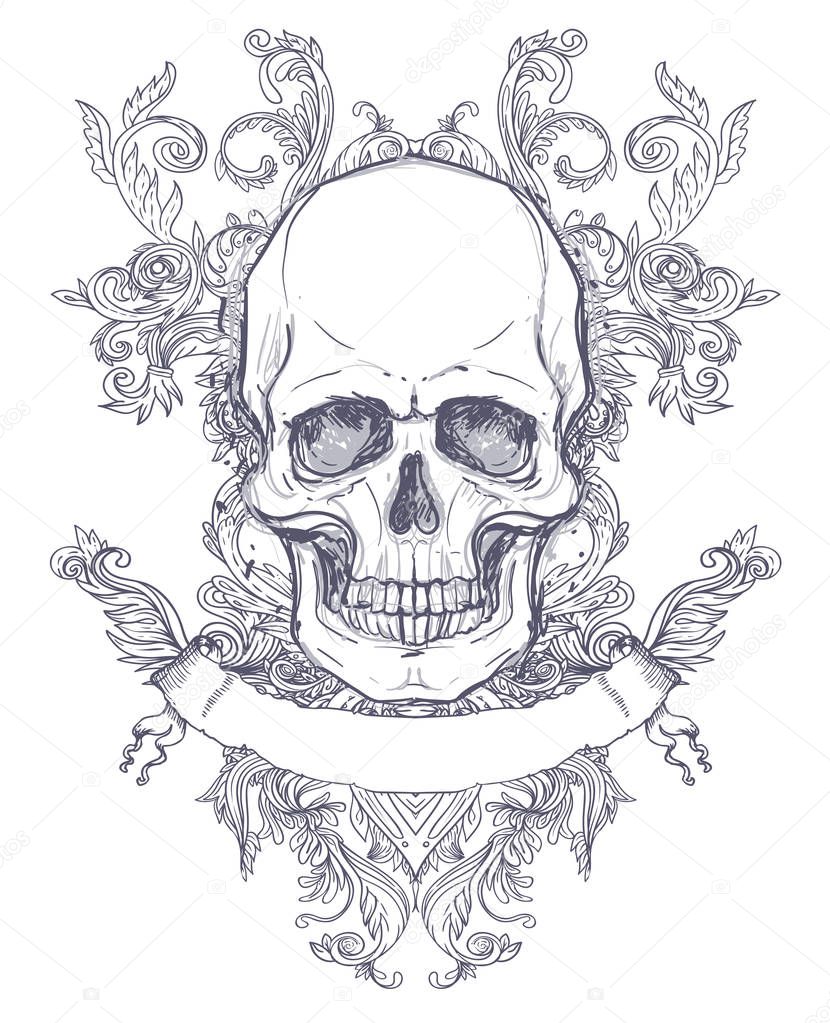 Gothic coat of arms with skull 
