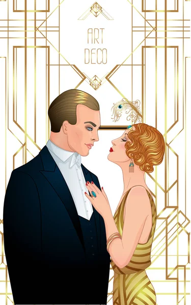 Hermosa pareja en estilo art deco — Vector de stock