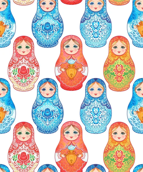 Patrón sin costura Matryoshka — Archivo Imágenes Vectoriales