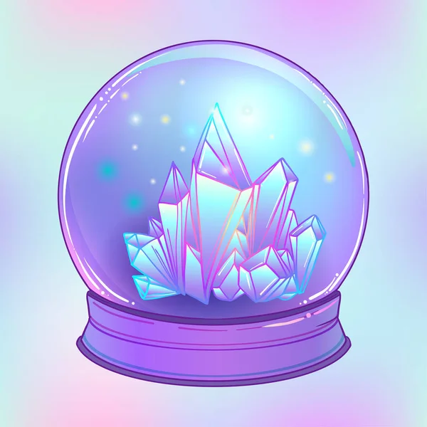 Boule de cristal avec pierres précieuses cristaux — Image vectorielle