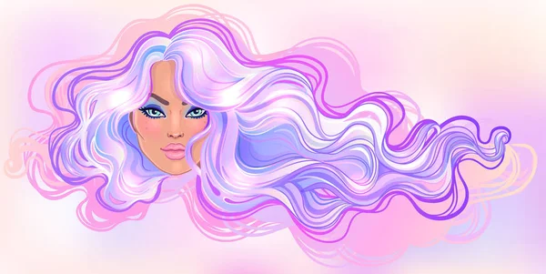 Mujer con cabello largo y ondulado — Vector de stock