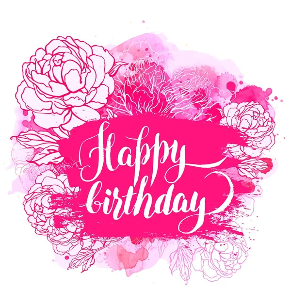 Carte d'anniversaire avec bouquet de pivoine — Image vectorielle