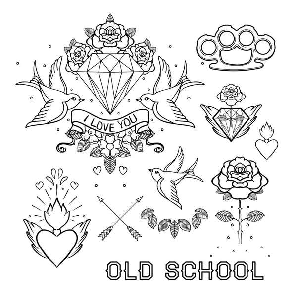 Old school tattoo set — Stock Vector