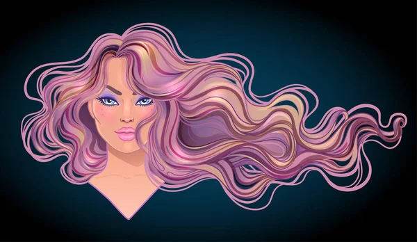 Uzun dalgalı saçlı kadın — Stok Vektör