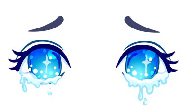 Colorful eyes in anime style with shiny light reflections isolated on white background clipart