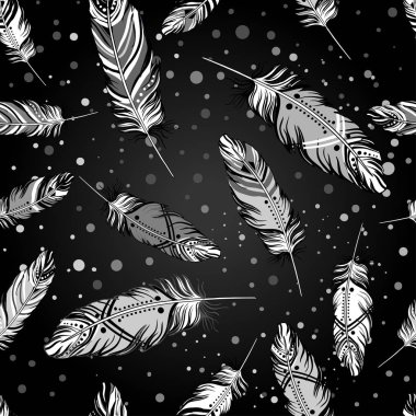 Elle çizilmiş seamless modeli kuş tüyleri ile.