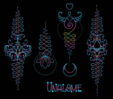 Siyah arka plan üzerine kutsal geometri sembolleri.