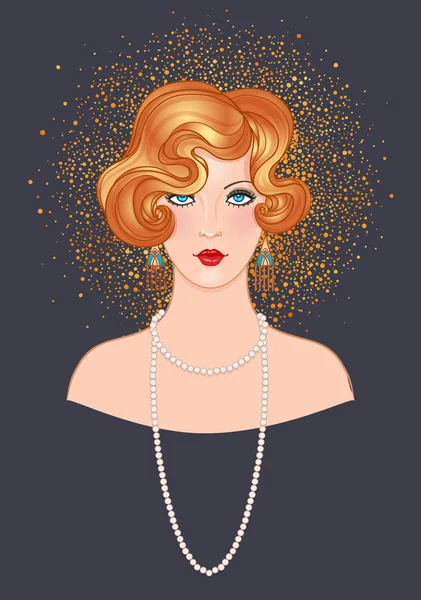 Retro Retrato Mujer Estilo Art Deco Vintage — Vector de stock