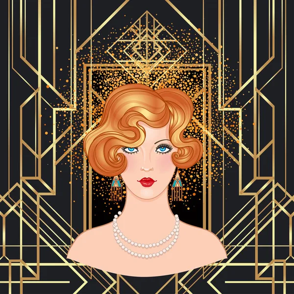 Retro Portrét Ženy Retro Stylu Art Deco — Stockový vektor