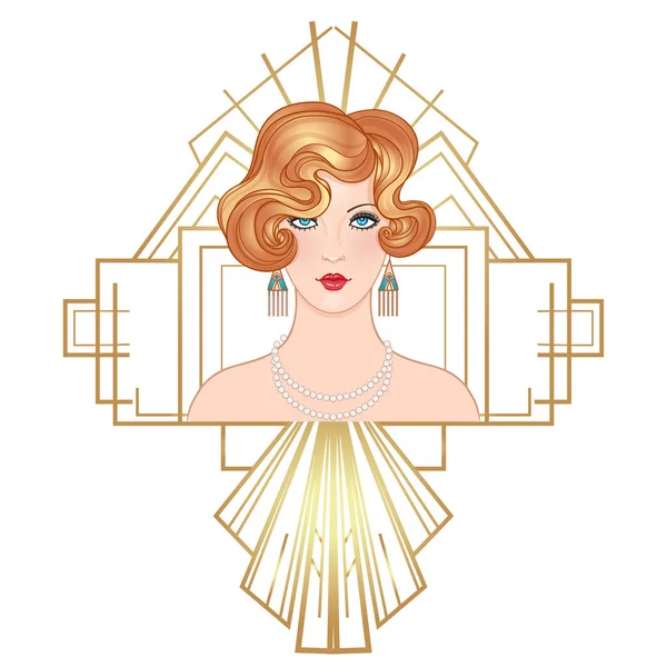 Retro Portrait Woman Art Deco Vintage Style — Stock Vector