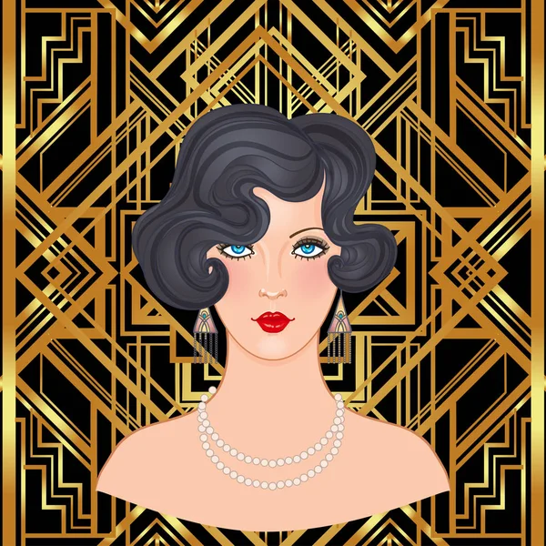 Retrô Retrato Mulher Estilo Vintage Art Deco —  Vetores de Stock