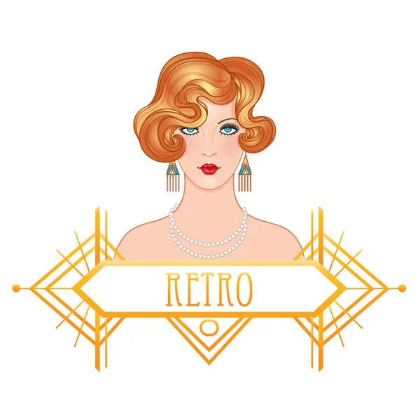 Retro Retrato Mujer Estilo Art Deco Vintage — Vector de stock