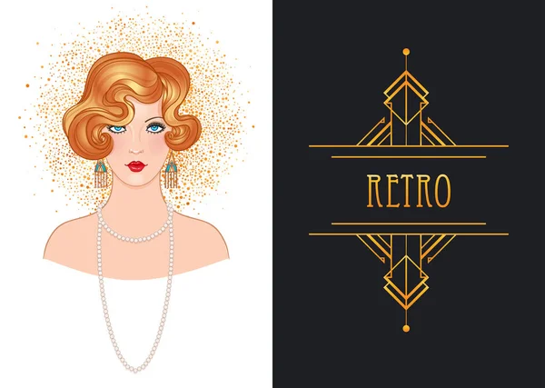 Retro Portrait Woman Art Deco Vintage Style — Stock Vector