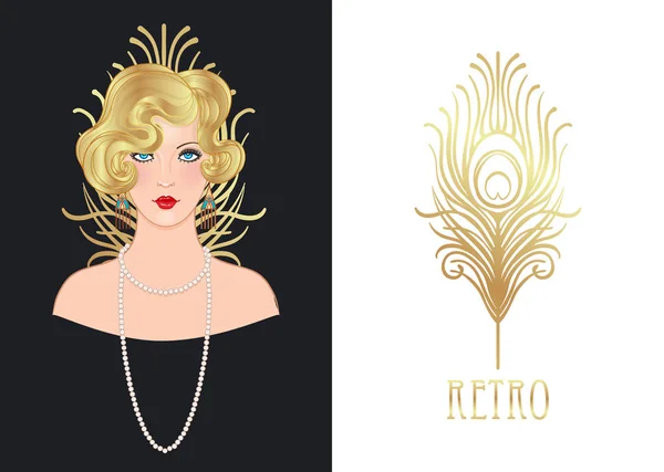 Retro Retrato Mujer Estilo Art Deco Vintage — Vector de stock