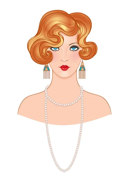 Retro Retrato Mujer Estilo Art Deco Vintage — Vector de stock