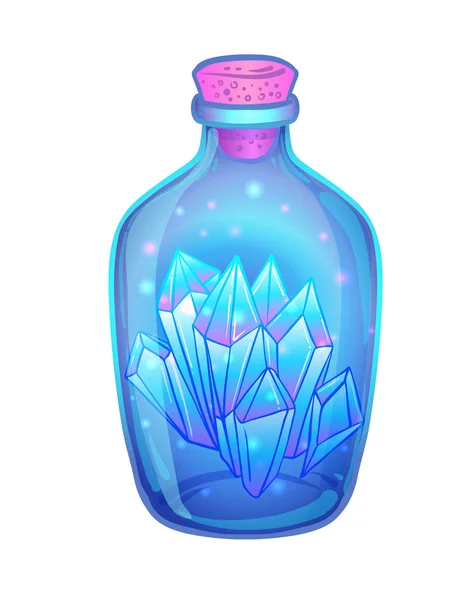 Potion Magique Pot Bouteille Bleu Avec Des Cristaux Magiques Des — Image vectorielle