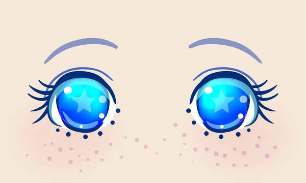 Ojos Coloridos Estilo Anime Con Reflejos Luz Brillante — Vector de stock