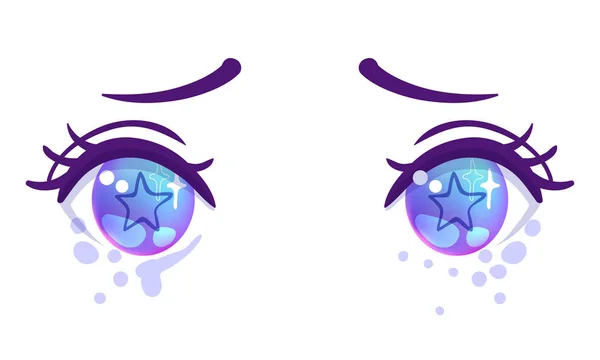 Ojos Coloridos Estilo Anime Con Reflejos Luz Brillante Aislados Sobre — Archivo Imágenes Vectoriales