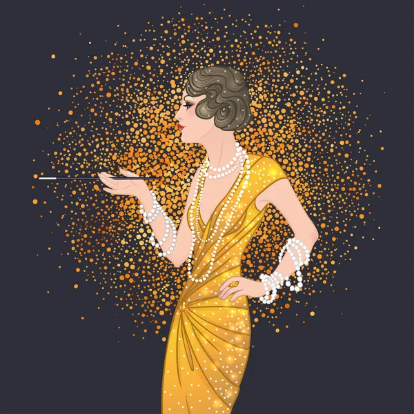 Ретро Портрет Жінки Вінтажному Стилі Art Deco — стоковий вектор