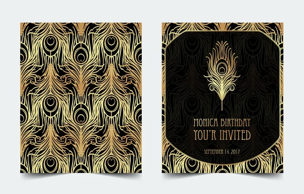 Set Art Deco Vintage Uitnodiging Sjabloonontwerp — Stockvector