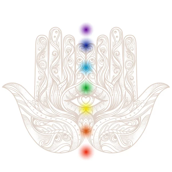 Hamsa Dessiné Main Orné Chakras — Image vectorielle