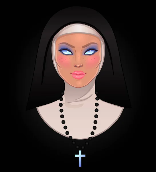 空の不気味な目でカトリックの修道女 — ストックベクタ