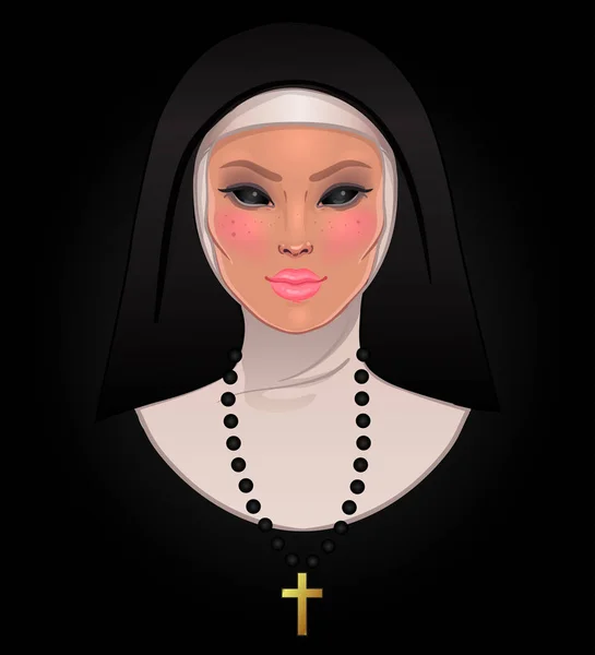 Monja Católica Con Los Ojos Espeluznantes Vacíos — Vector de stock