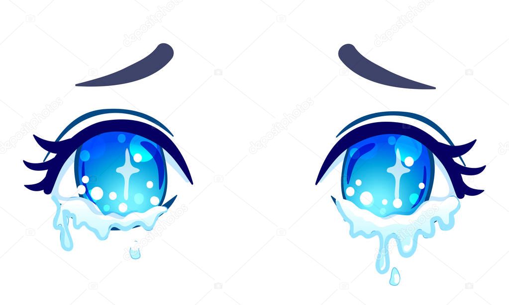Colorful eyes in anime style with shiny light reflections isolated on white background