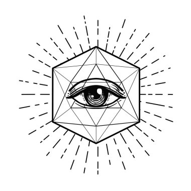 Beyaz arka plan üzerinde izole tüm görme göz simgesi