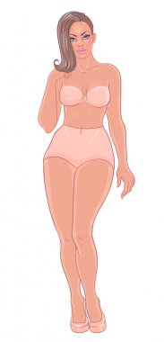 Beyaz arka plan üzerinde izole iç çamaşırı düzgün vücutlu kadın