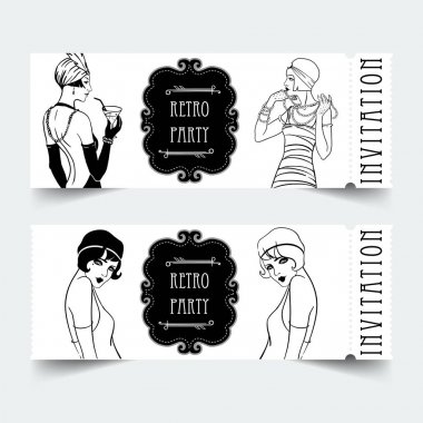 Art Deco klasik davetiye şablonu tasarımı. desenler ve çerçeveler