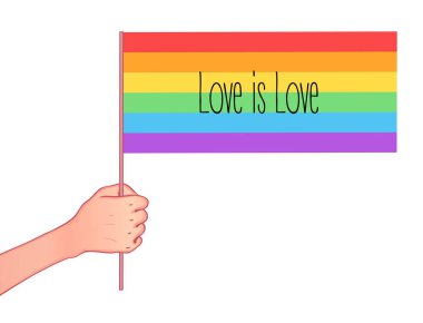 Lgbt topluluğu bayrağı flagstaff üzerinde tutan eller