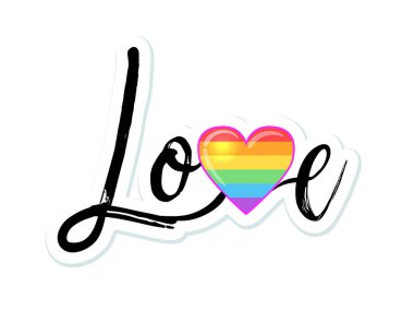 Beyaz arka plan üzerinde izole kalp renkli gökkuşağı ile aşk yazı el çekilmiş