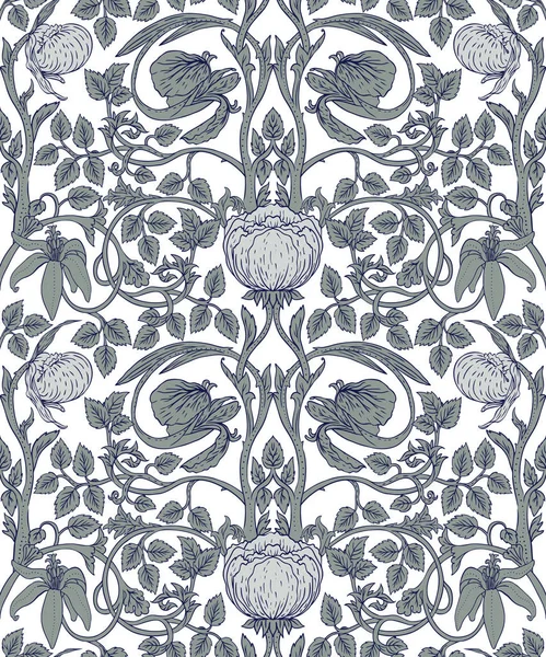Floral Vintage Seamless Pattern Mochrome — Stock Vector