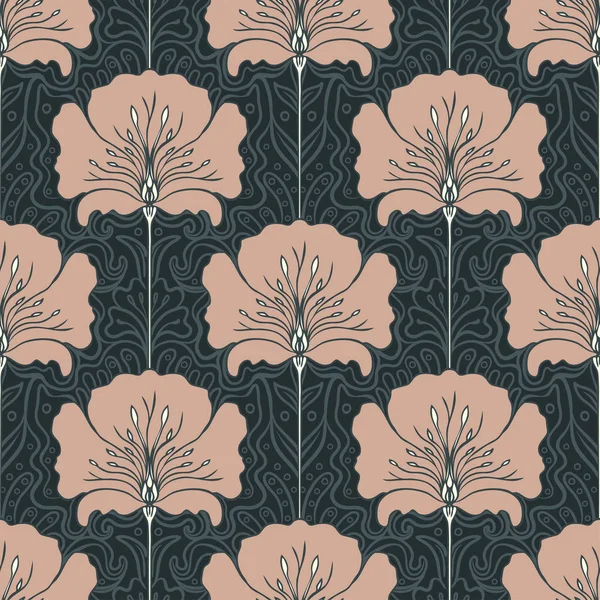 Modèle Sans Couture Vintage Avec Des Fleurs Brunes — Image vectorielle