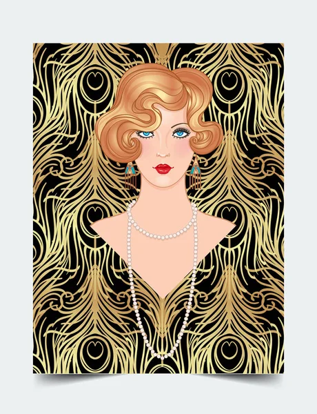 Retro Portret Van Vrouw Art Deco Vintage Stijl — Stockvector