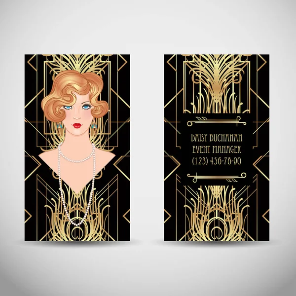 Modello di invito vintage Art Deco design con illustrazione di — Vettoriale Stock