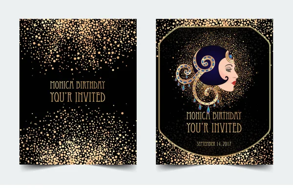 Modèle d'invitation vintage art déco avec illustration de — Image vectorielle