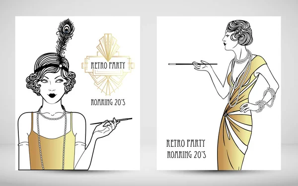 Design de modelo de convite vintage Art Deco. padrões e quadros —  Vetores de Stock