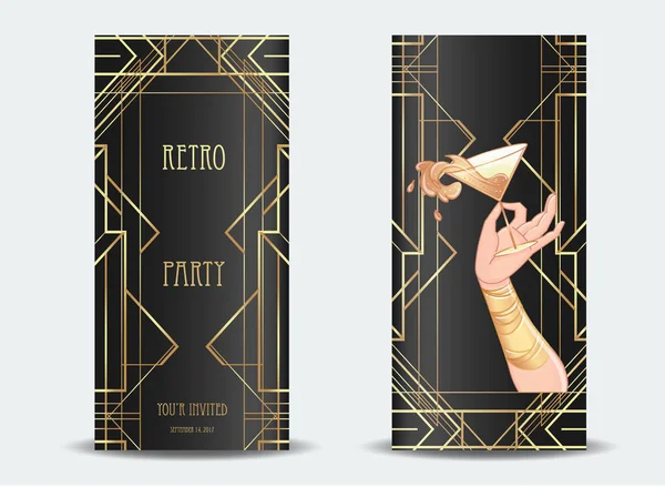 アールデコ スタイルのビンテージの招待状のテンプレート — ストックベクタ