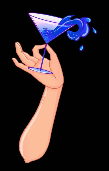 Vrouwelijke Hand Hebt Cocktailglas Met Splash Zwarte Achtergrond — Stockvector